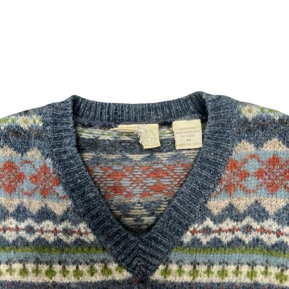 Vintage Fair Isle Wool Sweater V-Neck Nordic Knit Cozy Hygge Winter Pullover M - Picture 4 of 12